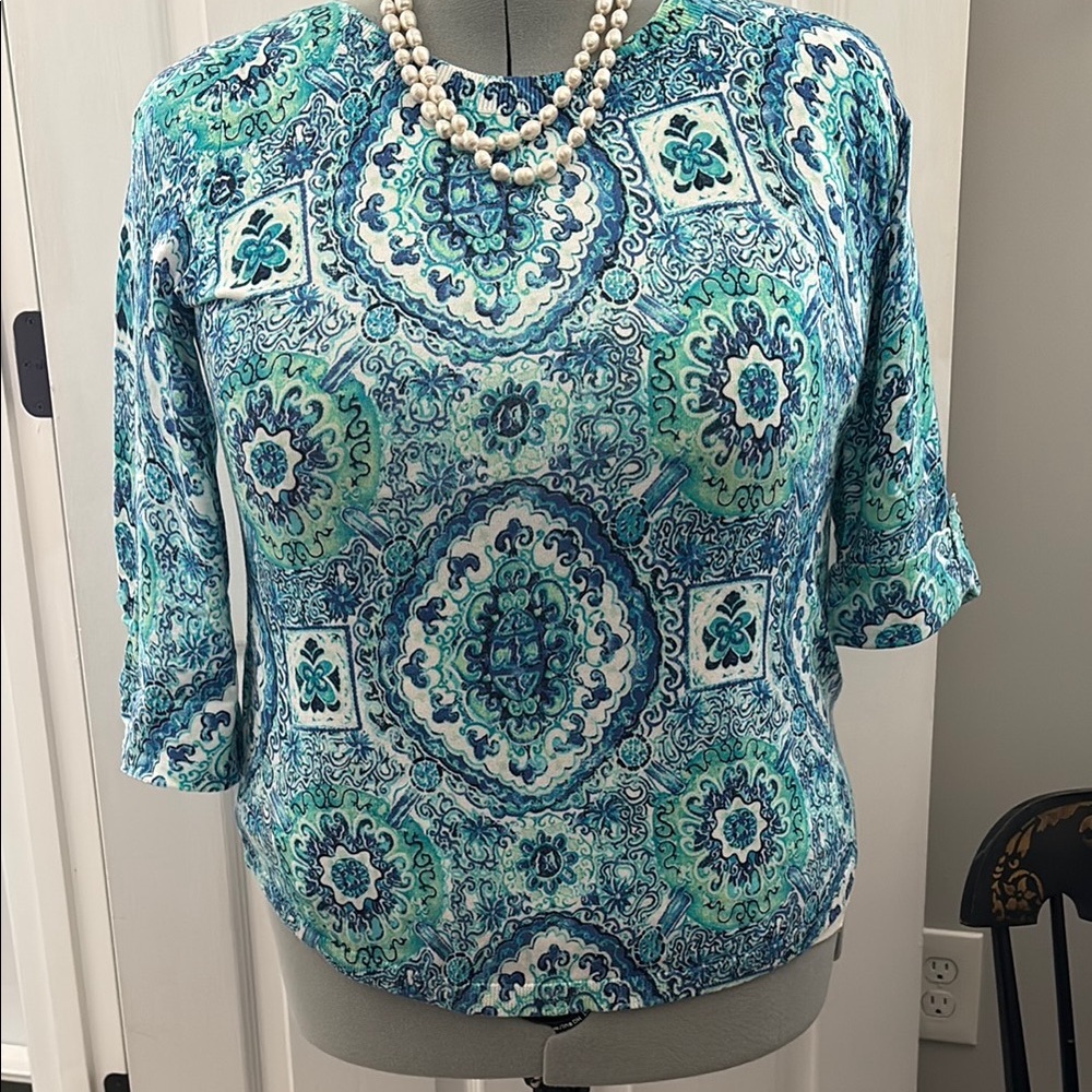 Blue and Green Patterned Women's Tunic Top